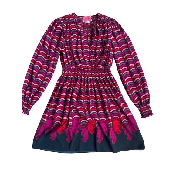 kate spade Dresses & Skirts - Kate Spade Womens Small Rawr Panther Cat Smocked Bishop Sleeve V neck Mini Dress